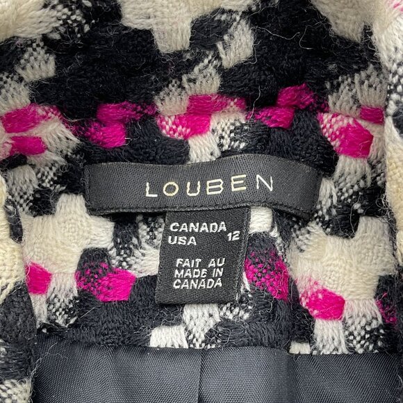Louben Bracelet Sleeve Bold Houndstooth Tweed Lined VTG Jacket Pink Accents 12 - Picture 8 of 12